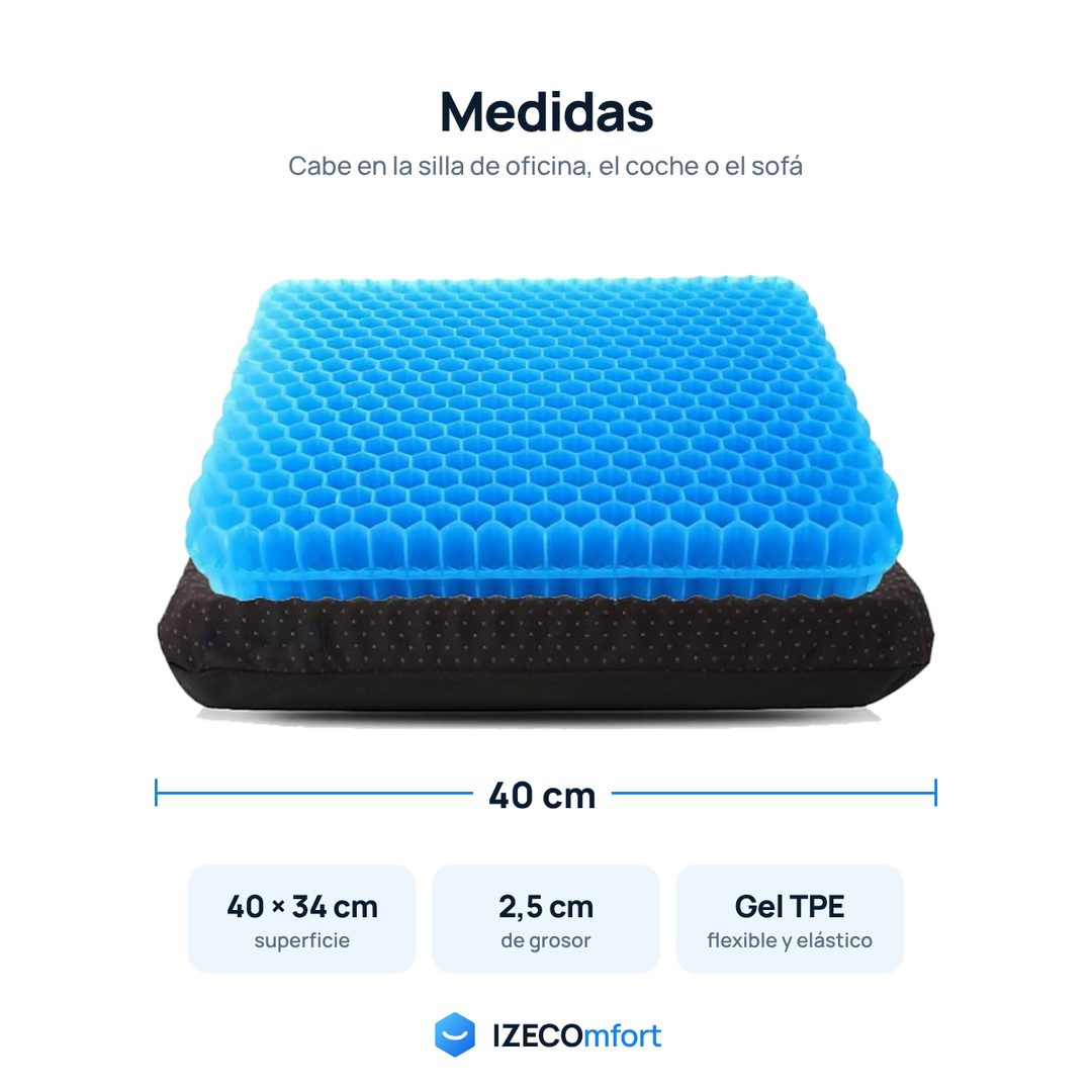 Medidas del cojín IZECOmfort: 40 × 34 × 2,5 cm